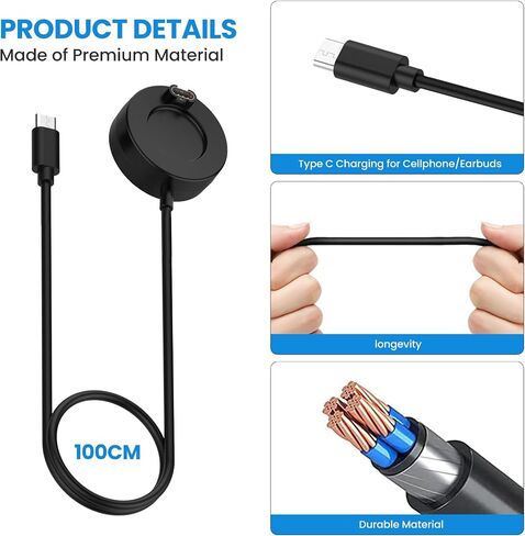 Type-C Charger Compatible with Garmin Forerunner 965/955/ 945/255/265/165/55 Charging Stand 3.3ft USB Portable Replacement Charging Station Cord for Forerunner 965 Charger Watch Accessories (Black*2) in Saudi Arabia