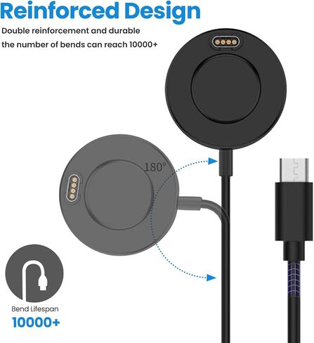 Type-C Charger Compatible with Garmin Forerunner 965/955/ 945/255/265/165/55 Charging Stand 3.3ft USB Portable Replacement Charging Station Cord for Forerunner 965 Charger Watch Accessories (Black*2) in Saudi Arabia