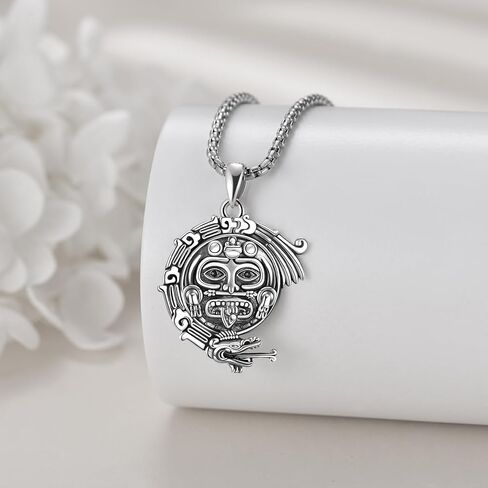 YFN Mayan Necklace Sterling Silver Aztec Mayan Calendar Pendant Religious Jewelry Mayan Gifts for Women Men in Saudi Arabia