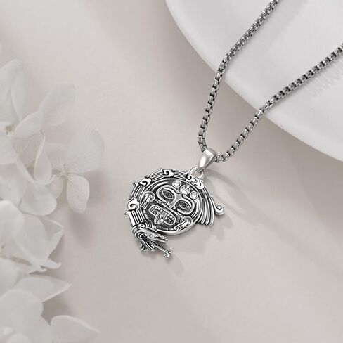 YFN Mayan Necklace Sterling Silver Aztec Mayan Calendar Pendant Religious Jewelry Mayan Gifts for Women Men in Saudi Arabia