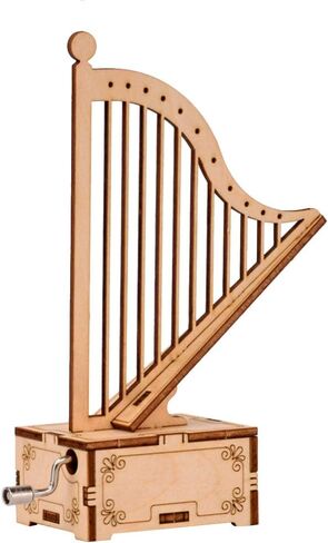 Developmental Wooden Music Box Harp Music Box Cut Wood Music Box Antique Music Box Day Birthady Gift Musical in Kuwait