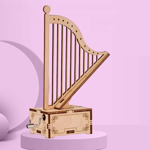 Developmental Wooden Music Box Harp Music Box Cut Wood Music Box Antique Music Box Day Birthady Gift Musical in Kuwait