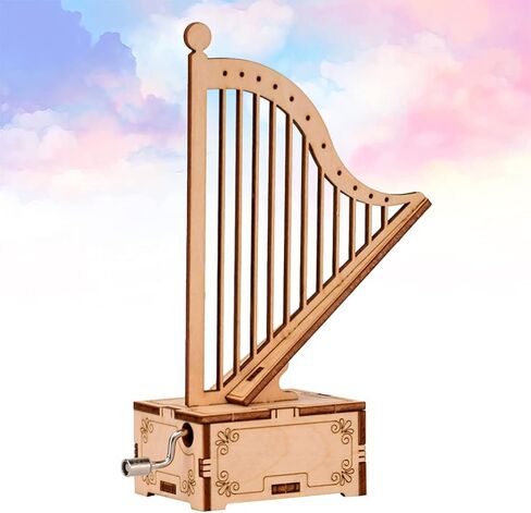 Developmental Wooden Music Box Harp Music Box Cut Wood Music Box Antique Music Box Day Birthady Gift Musical in Kuwait
