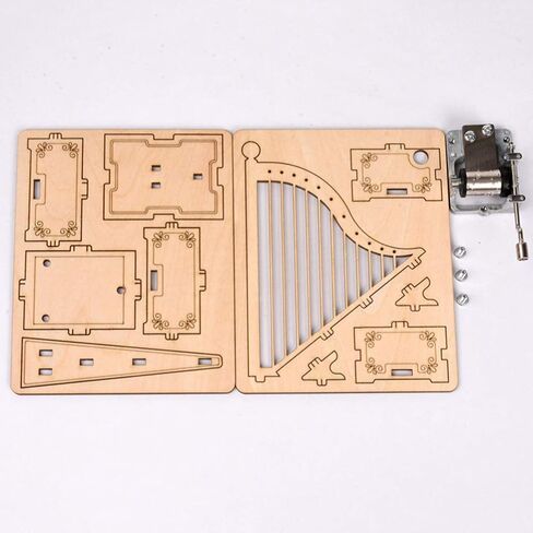 Developmental Wooden Music Box Harp Music Box Cut Wood Music Box Antique Music Box Day Birthady Gift Musical in Kuwait