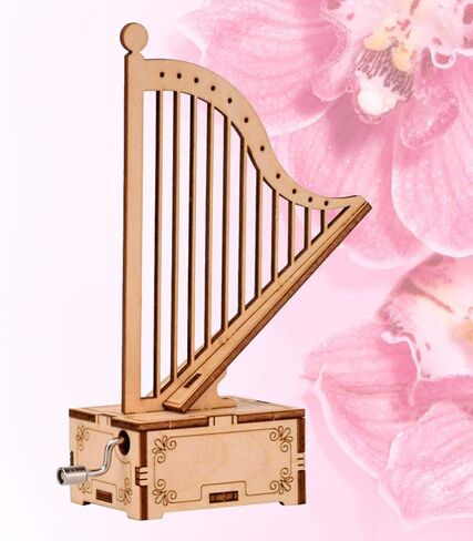 Developmental Wooden Music Box Harp Music Box Cut Wood Music Box Antique Music Box Day Birthady Gift Musical in Kuwait