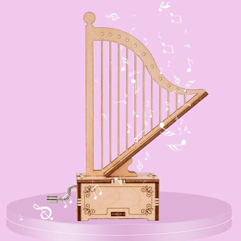 Developmental Wooden Music Box Harp Music Box Cut Wood Music Box Antique Music Box Day Birthady Gift Musical in Kuwait