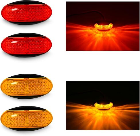 Side Marker Lights 4Pcs Red Amber Wide Angle DC 12V 24V IP68 Waterproof Clearance Light for Truck Trailer (2 Amber + 2 Red) in Saudi Arabia