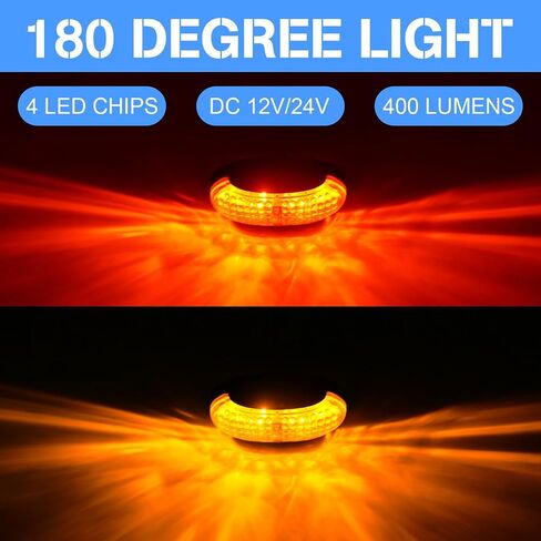 Side Marker Lights 4Pcs Red Amber Wide Angle DC 12V 24V IP68 Waterproof Clearance Light for Truck Trailer (2 Amber + 2 Red) in Saudi Arabia