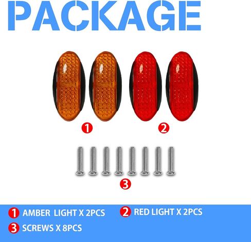 Side Marker Lights 4Pcs Red Amber Wide Angle DC 12V 24V IP68 Waterproof Clearance Light for Truck Trailer (2 Amber + 2 Red) in Saudi Arabia