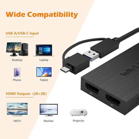 WAVLINK USB 3.0 or USB C to HDMI Adapter for Dual Monitors, Universal Video Graphics Adapter for Mac and Windows, Thunderbolt 3/4, Dual Display 1080p@60Hz in Saudi Arabia
