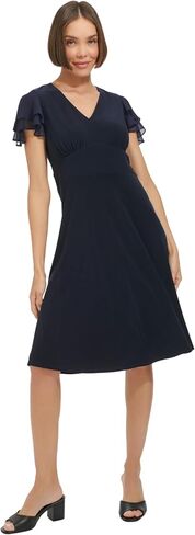 Tommy Hilfiger Women's Chiffon Flutter Sleeve V-Neck Knee Length Dress in Saudi Arabia