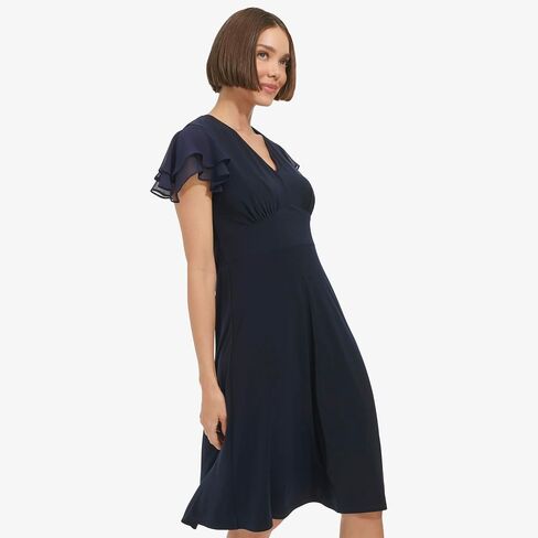 Tommy Hilfiger Women's Chiffon Flutter Sleeve V-Neck Knee Length Dress in Saudi Arabia