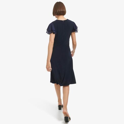Tommy Hilfiger Women's Chiffon Flutter Sleeve V-Neck Knee Length Dress in Saudi Arabia