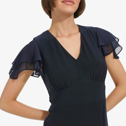 Tommy Hilfiger Women's Chiffon Flutter Sleeve V-Neck Knee Length Dress in Saudi Arabia