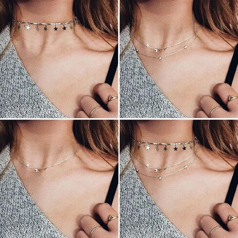 Choker Necklace Set Multilayer Layers Chain Clavicle Necklace Jewelry for Women in Saudi Arabia