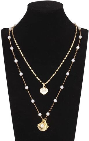 Ocean Wind Shell Imitation Pearl Necklace Set Rice Beads Shell Beach Pendant Necklace for Women Adjustable Layered Natural Sea Shell Beads Choker Necklace for Girls Summer Beach Jewelry in Saudi Arabia