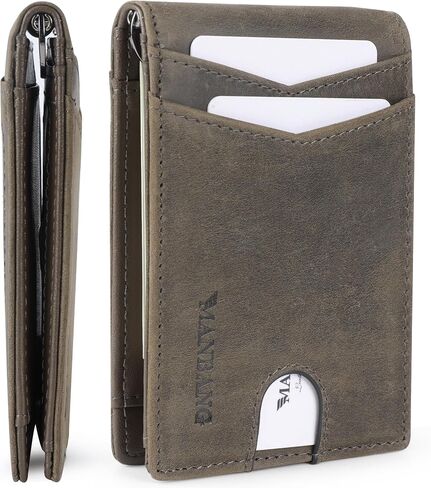 Slim Wallet for Men-Leather Money Clip Mens Wallets-RFID Blocking Front Pocket Bifold Wallet-Minimalist Credit Card Holder with Gift Box (Crazy Horse Brown) in Saudi Arabia