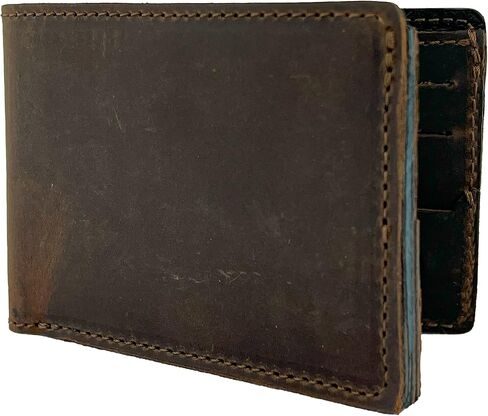 محفظة جلدية مصنوعة يدوياً من الحبوب الكاملة للرجال (بني ويسكي) in Kuwait