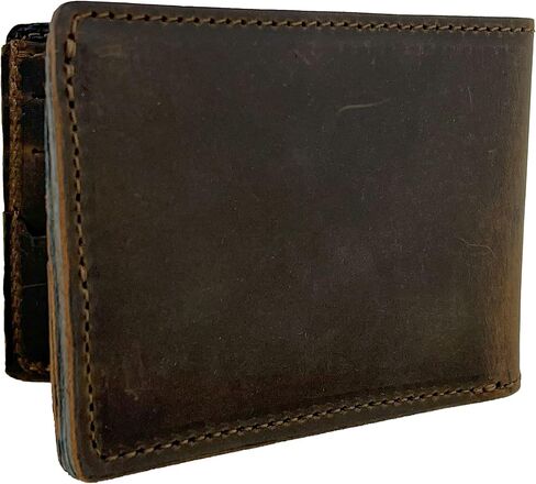 محفظة جلدية مصنوعة يدوياً من الحبوب الكاملة للرجال (بني ويسكي) in Kuwait