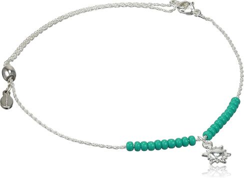 Alex and Ani Sunshine Anklet for Women, Sun Charm and Light Blue Beads, Shiny Silver Finish, 11 in in Saudi Arabia