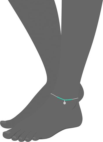 Alex and Ani Sunshine Anklet for Women, Sun Charm and Light Blue Beads, Shiny Silver Finish, 11 in in Saudi Arabia
