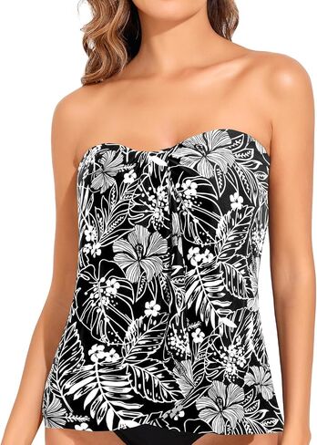 Tempt Me Bandeau Tankini Tops for Women Strapless Bathing Suit Top Halter Flyaway Swimsuit Top Only in Saudi Arabia