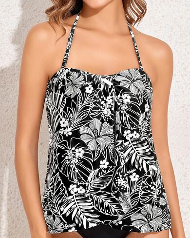 Tempt Me Bandeau Tankini Tops for Women Strapless Bathing Suit Top Halter Flyaway Swimsuit Top Only in Saudi Arabia