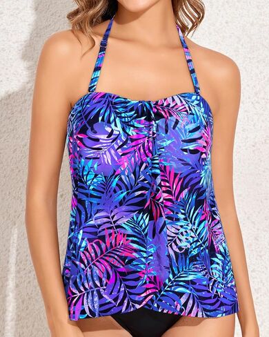 Tempt Me Bandeau Tankini Tops for Women Strapless Bathing Suit Top Halter Flyaway Swimsuit Top Only in Saudi Arabia