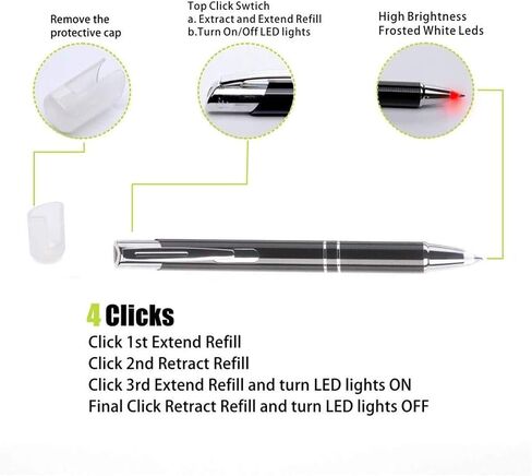 قلم GS GLOWSEEN ذو طرف مضيء، أقلام كتابة بمصباح يدوي برأس كروي LED للكاتب الليلي - قطعتان (ضوء أحمر وأبيض) in Kuwait