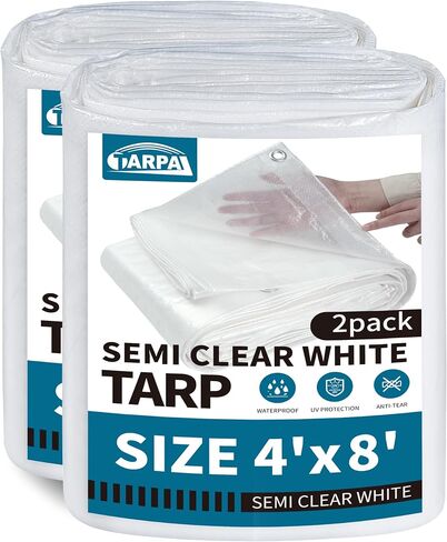 4'x8'(2pack) Semi Clear White Tarp Waterproof Green House Cover with Grommets 7.5mil Clear Poly tarps for Gardening,Farm, Garden,Chicken Coops，Outdoor in Saudi Arabia