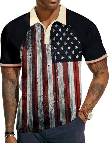 4th of July Polo Shirt Men USA Flag Shirt Patriotic Golf Shirt Independence Day Shirt Forth of July Tops in Saudi Arabia