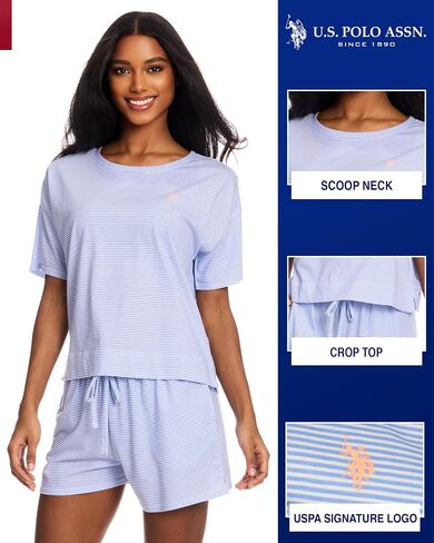 U.S. Polo Assn. Pajama Sets for Women 2 Piece, Knit PJ Sets for Women Shorts with Pockets, Womens Summer PJs in Saudi Arabia