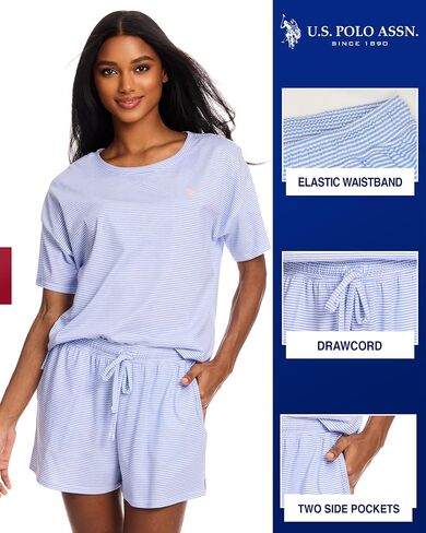 U.S. Polo Assn. Pajama Sets for Women 2 Piece, Knit PJ Sets for Women Shorts with Pockets, Womens Summer PJs in Saudi Arabia