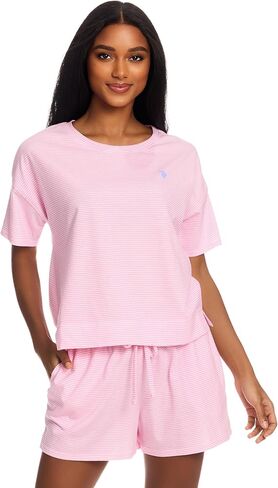 U.S. Polo Assn. Pajama Sets for Women 2 Piece, Knit PJ Sets for Women Shorts with Pockets, Womens Summer PJs in Saudi Arabia