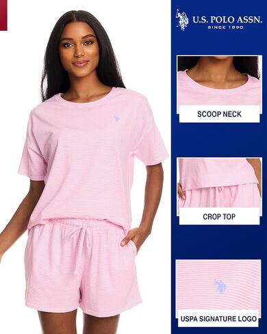 U.S. Polo Assn. Pajama Sets for Women 2 Piece, Knit PJ Sets for Women Shorts with Pockets, Womens Summer PJs in Saudi Arabia