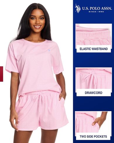 U.S. Polo Assn. Pajama Sets for Women 2 Piece, Knit PJ Sets for Women Shorts with Pockets, Womens Summer PJs in Saudi Arabia