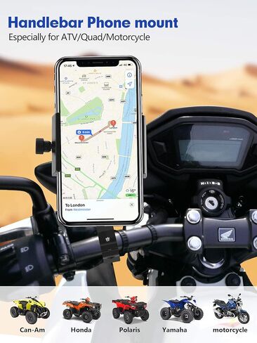 حامل هاتف ATV/Quads، حامل هاتف ATV من الألومنيوم عالي التحمل يحمل 4.7 بوصة - 7.1 بوصة iPhone 11، 12، 13 pro Max مع حافظة، يناسب المقاود 7/8 بوصة - 9/8 بوصة، متوافق مع Yamaha Handa Polaris Can-Am in Kuwait