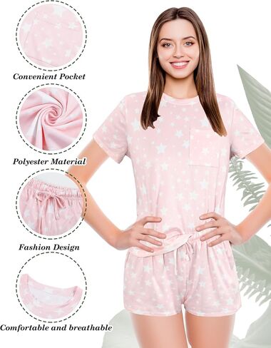 4 Pack Women's Pajama Set Short Sleeve Top with Pants Sleepwear Loungewear Sets with Pockets for Women in Saudi Arabia