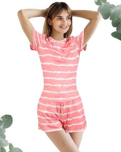 4 Pack Women's Pajama Set Short Sleeve Top with Pants Sleepwear Loungewear Sets with Pockets for Women in Saudi Arabia