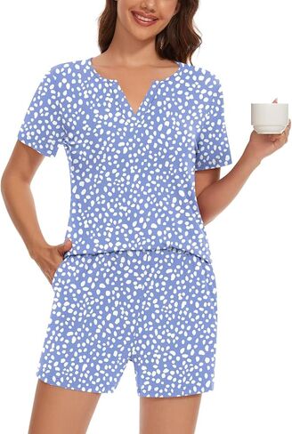 Anyally 2 Piece Women's Summer Short Sleeve Pajama Sets, Plus Size Lounge Sleepwear Ladies Shorts Pjs Sets with Pockets in Saudi Arabia