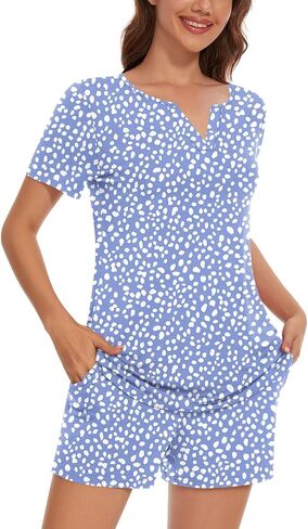 Anyally 2 Piece Women's Summer Short Sleeve Pajama Sets, Plus Size Lounge Sleepwear Ladies Shorts Pjs Sets with Pockets in Saudi Arabia