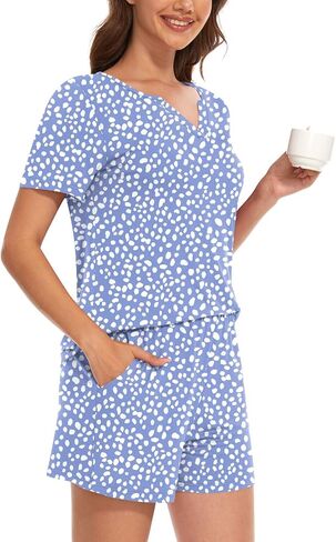 Anyally 2 Piece Women's Summer Short Sleeve Pajama Sets, Plus Size Lounge Sleepwear Ladies Shorts Pjs Sets with Pockets in Saudi Arabia