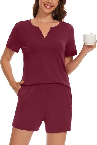 Anyally 2 Piece Women's Summer Short Sleeve Pajama Sets, Plus Size Lounge Sleepwear Ladies Shorts Pjs Sets with Pockets in Saudi Arabia