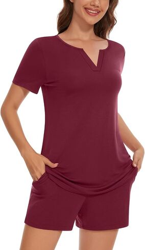 Anyally 2 Piece Women's Summer Short Sleeve Pajama Sets, Plus Size Lounge Sleepwear Ladies Shorts Pjs Sets with Pockets in Saudi Arabia