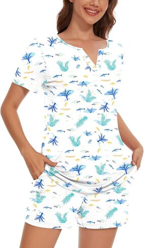 Anyally 2 Piece Women's Summer Short Sleeve Pajama Sets, Plus Size Lounge Sleepwear Ladies Shorts Pjs Sets with Pockets in Saudi Arabia