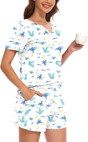 Anyally 2 Piece Women's Summer Short Sleeve Pajama Sets, Plus Size Lounge Sleepwear Ladies Shorts Pjs Sets with Pockets in Saudi Arabia