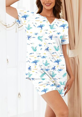 Anyally 2 Piece Women's Summer Short Sleeve Pajama Sets, Plus Size Lounge Sleepwear Ladies Shorts Pjs Sets with Pockets in Saudi Arabia