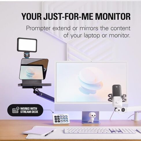 Elgato Prompter - جهاز Teleprompter مع شاشة مدمجة لليوتيوب، Twitch، Zoom، MS Teams والمزيد، يدعم DSLR/كاميرا الويب/الهاتف الذكي، شاشة عرض السحب والإفلات، يعمل مع Mac/PC وStream Deck in Kuwait