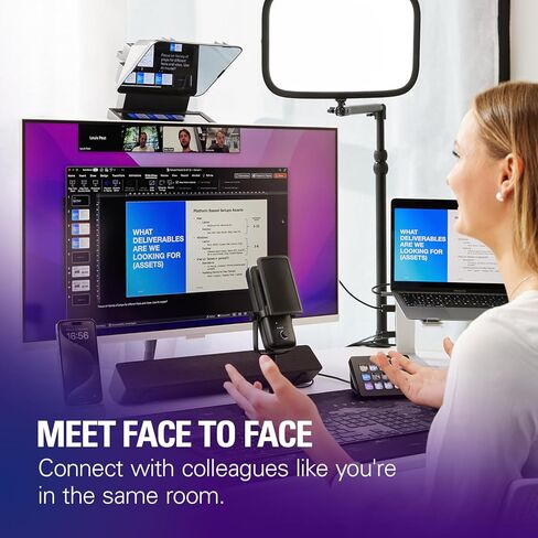 Elgato Prompter - جهاز Teleprompter مع شاشة مدمجة لليوتيوب، Twitch، Zoom، MS Teams والمزيد، يدعم DSLR/كاميرا الويب/الهاتف الذكي، شاشة عرض السحب والإفلات، يعمل مع Mac/PC وStream Deck in Kuwait