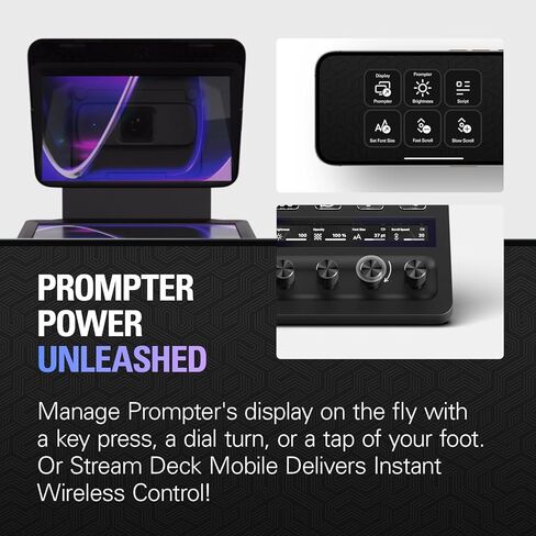 Elgato Prompter - جهاز Teleprompter مع شاشة مدمجة لليوتيوب، Twitch، Zoom، MS Teams والمزيد، يدعم DSLR/كاميرا الويب/الهاتف الذكي، شاشة عرض السحب والإفلات، يعمل مع Mac/PC وStream Deck in Kuwait